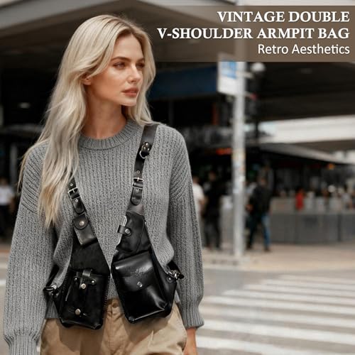 Men Anti Underarm Shoulder Bag Adjustable PU Leather Strap Wallet Bag Outdoor Phone Bag - color: D