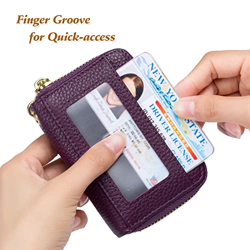 imeetu Rfid Credit Card Holder, Businese Card Case, Wallet for Women Men | Genuine Leather Card Wallet with id Window, Keychain & Double Zipper, Water-resistan Small Wallet with Gift Box, Daily Travel - color: Pro - Dark purple