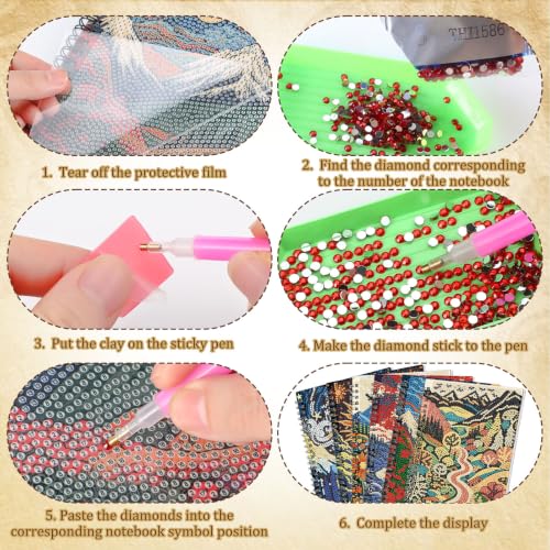 Fullhawl 6 Pack 5D DIY Diamond Art Crafts Kit for Adults Office Supplies Beginner A5 Leather Diamond Painting Gift for Women Art Cover Craft Accessories with Tool (Distant Mount Painting) - style: Distant Mount Painting