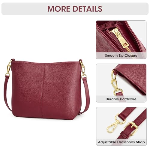 Kattee Leather Crossbody Purse,Handbag Hobo Bag with 2 Straps,Red | Top grain pebbled leather with 2 magnetic pockets and 2 straps for crossbody or shoulder, ideal for work and travel. - color: Red