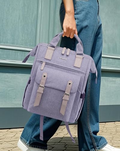 LOVEVOOK Laptop Backpack for Women with Giant Tumbler Holder Pocket,17.3 inch Waterproof Travel Backpack Purse Computer Laptop Bag - color: Purple With Cup Holder, size: 17.3 inch