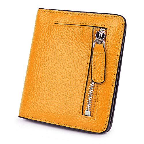 Small Leather Wallet for Women, Ladies Credit Card Holder RFID Blocking Women's Mini Bifold Pocket Purse - color: Yellow Rfid Blocking