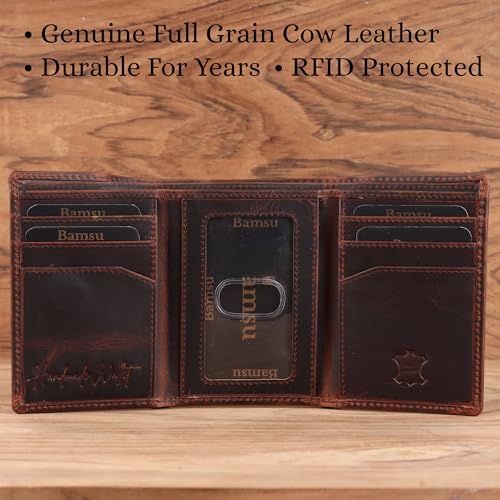 Trifold Wallet for Men – Full Grain Leather, Handcrafted RFID Blocking Wallet, Slim Trifold Design, Classic Men's Leather Wallet, Gift for Him - style: Trifold