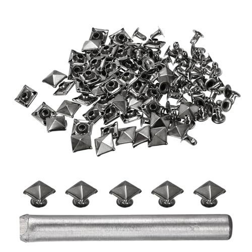 HARFINGTON 50pcs Pyramid Rapid Rivet 8mm Leather Rivets Rapid Punk Spikes Leathercraft Decoration with Hole Punch for Rock Nailheads Clothing Belts Bags Shoes, Grey - color: Gray, size: 8mm
