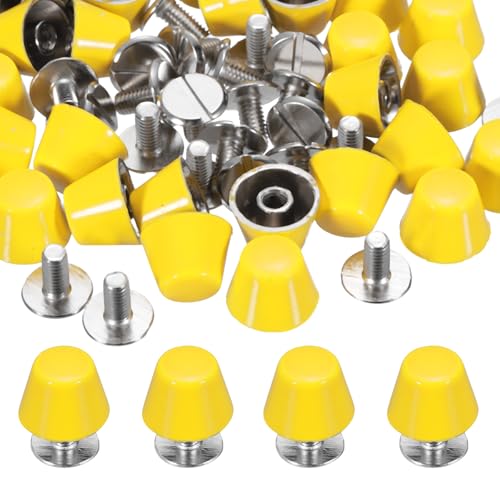 PATIKIL 10mm Screw Back Rivets Stud, 25 Sets Purse Handbag Feet Round Flat Nailhead Flat Head Stud Rivet Spike Leathercraft for DIY Leather Luggage Collar Belt Shoes, Yellow - color: Yellow, size: 10mm