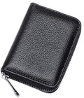 Credit Card Holder Genuine Leather Small Card Wallet (Black 11) | 11 Card Slots RFID Blocking Accordion Wallet with Zipper - color: Black 11