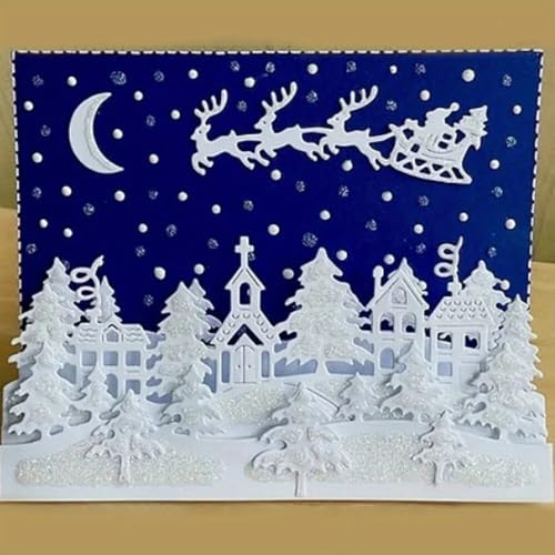Lapoo Metal Cutting Die for Scrapbooking, 3D Backgrounds Frame New Cutting Dies DIY Album Card Making Decor Paper Metal Die Cuts Party Wedding Decorations (Santa Claus and The Reindeer 5.5 x 4.3 in) - style: Santa Claus and the Reindeer 5.5 x 4.3 in