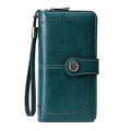 Women Leather Wallet Crossbody Shoulder Bag with Double Zipper and Mobile Phone Purse with Shoulder Strap - color: 660-blue