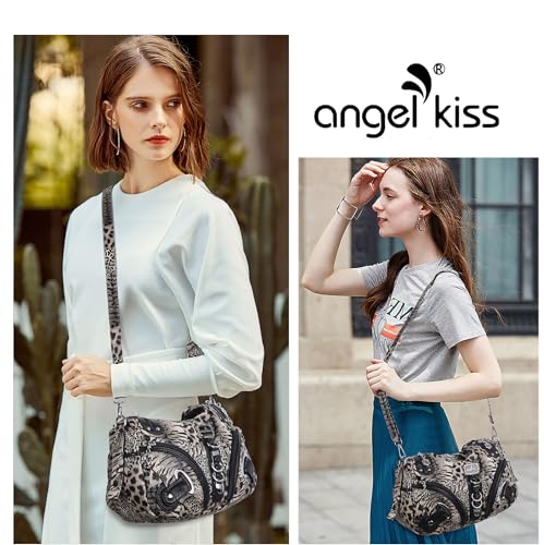 Angelkiss Hobo Purses and handbags for Women Satchel Handbag Women Purses Large Daily Shoulder Bags - color: Brown\black-leopard