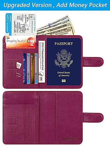 Passport Holder Cover Wallet RFID Blocking, Travel Essentials - color: Purple