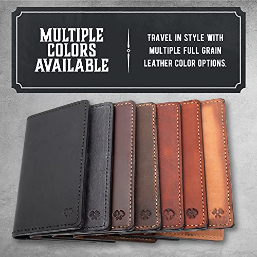 Leather Passport Holder for Men | Made in USA | 3.5" x 5.5" Field Notes Cover | Bootlegger Brown - color: Bootlegger Brown