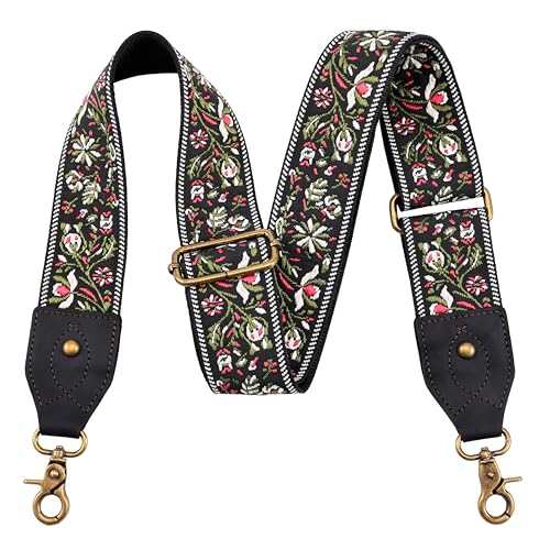 Nefelibata Purse Strap-2" Crazy Horse Leather Wide Shoulder Strap Adjustable Replacement,Retro knit Embroidery Multi-pattern Crossbody Bag Straps for Handbag,Crossbody Bags(Leather White Embroidery) - color: Leather White Flower Embroidery