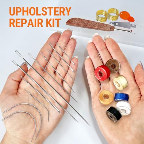 VONEEDL Heavy Duty Sewing Needles (11 PCS) & Waxed Thread (7 Colors) - Upholstery Repair Kit for Leather, Canvas, Quilting & More - size: 11 Needles + 7 Colors Thread