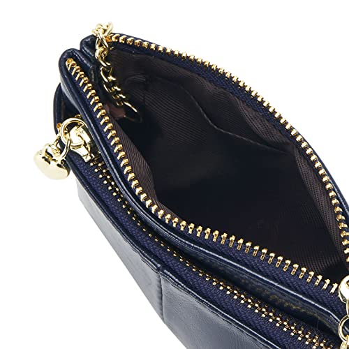 Women PU Leather Zip Mini Coin Purse With Key Ring Triple Zipper Card Holder Wallet (Navy) - color: Navy