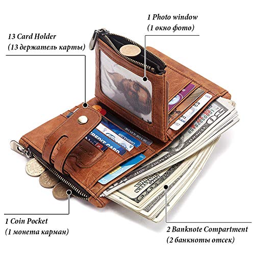 boshiho Genuine Leather Bifold Chain Wallet for Men RFID Blocking - color: Khaki