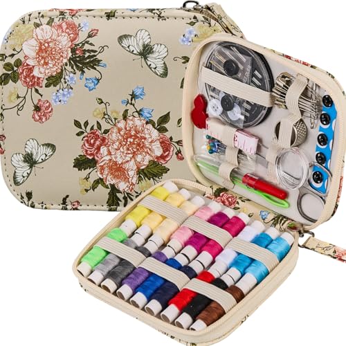 Floral Printing Travel Sewing Kit Cute Sewing Set | Butterfly Basic Sewing Kit for Adults Beginners,Professional Basic Sewing Supplies Accessory for Emergency - color: Harvest Love