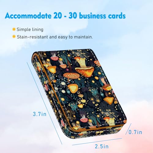 Business Card Holder, PU Leather Printing Business Card Case Pocket with Magnetic Shut, Portable Business Card Carrier Holder for Women or Men (Mushroom) - color: Mushroom