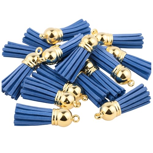 Mandala Crafts Gold Cap Dusty Blue Faux Suede Leather Tassels, 100 PCs - color: Gold Cap Dusty Blue Suede