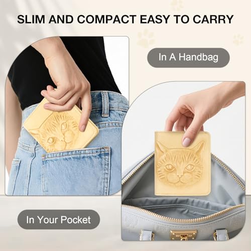 Small Wallet Women Slim RFID Leather Bifold Wallet Embossed Design | Compact design with ID window, card slots, and zipper coin pocket, ideal for daily travel, shopping, and gifts - color: 10-Light Yellow