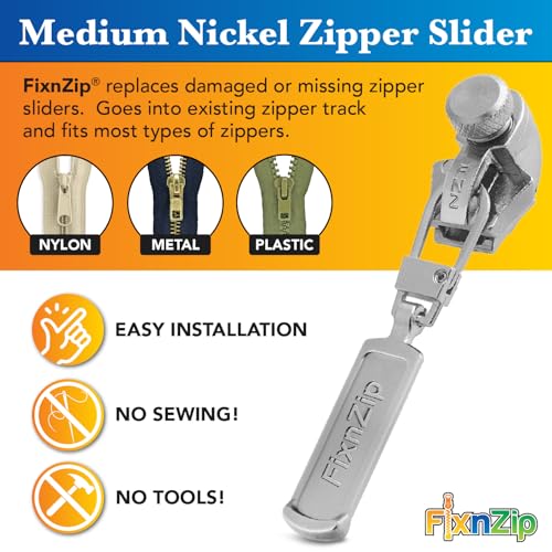 (Medium, Nickel) - See Size Guide - Universal Zipper Repair Kit for Jackets, Luggage, Bags - Backpack Zipper Replacement Repair Kit - Instant Zipper Fix - color: Nickel, size: Medium