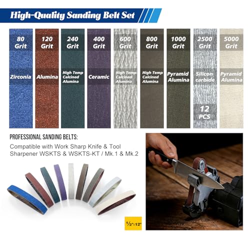 12 Pcs 2500 Grit 1/2" x 12" Replacement Sharpening Belts for Work Sharp Knife & Tool Sharpeners (WSKTS, WSKTS-KT, Mk.1, Mk.2) - size: 1/2x12 inch, style: 2500Grit 12 PCS