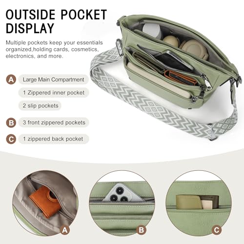 TANTOMI Crossbody Bag for Women PU Leather Travel Purse | Trendy Women's Shoulder Handbags, Comfort Adjustable Wide Strap, Water-Resistant, Multi Pockets for Daily Use & Travel - color: Light Green