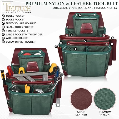 Nylon and Leather Tool Belt | Framing Tool Bags | Leather Tool Belts | Nylon Tool Pouch | Carpenter Tool Belt | Construction | Framers | Electrician - color: Green