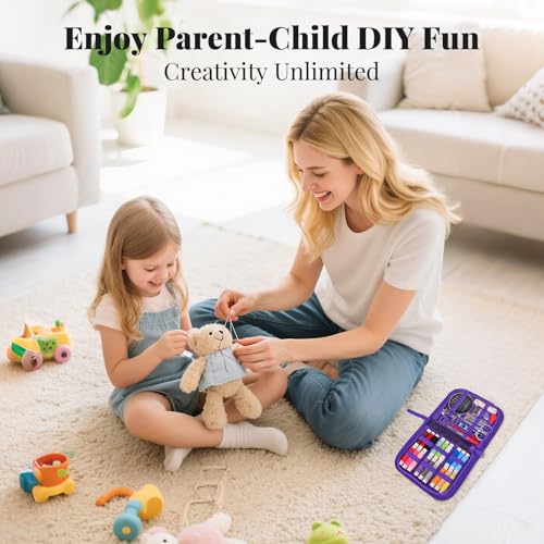Coquimbo Sewing Kit Gifts for Kids Mom Grandma Adults Beginner Traveler, Portable Sewing Supplies Accessories Contains Thread, Needle, Scissors, Measure Tape, Thimble (Daisy) - color: Purple, size: M