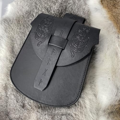 HiiFeuer Viking Embossed Snakes Belt Pouch, Snakes Faux Leather Waist Bag | Black B,black medieval pouch, Snakes, Adjustable, ren fair belt bag, Cosplay, Viking Belt Pouch, LARP - color: Black B