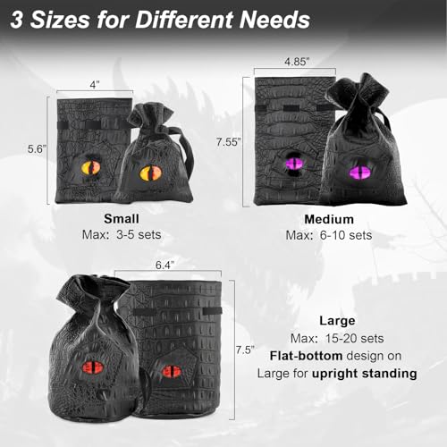 Haxtec Dragon Dice Bag, PU Leather Pouch with 3D Glass Dragon Eye | Drawstring, DND Dice Bag, For Dungeons & Dragons, D&D Gifts for Dragon Gamer and Lovers, Small, Patent D893867 - color: Red Yellow, size: Small
