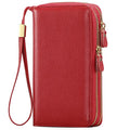 SENDEFN Leather Women Wallet RFID Blocking Zipper Around Phone Holder Clutch Wristlet Large Capacity - color: Red