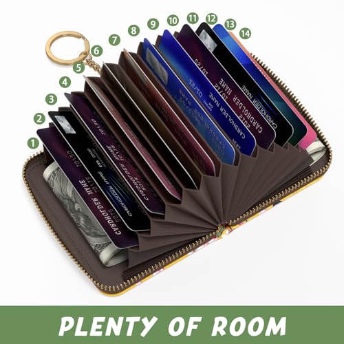 Credit Card Holder for Women, Small RFID Wallet Slim Leather Card Case - color: Beauty Flowers, size: Keychain
