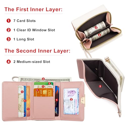 defway Small Card Wallet for Women - PU Wallet with Finger Ring, White - color: White
