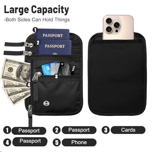 Sizobi Neck Wallet for Traveling Women Men, RFID Blocking Passport Holder - color: Black