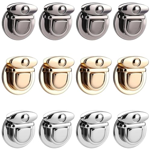 CRASPIRE 12Pcs 3 Colors Metal Tuck Push Lock Clasp Purse Thumb Lock Closure Catch Clasp Small Tongue Closure Duck Alloy Locks Buckle Fasteners Accessories for Purse Wallets Bag DIY Making Crafts