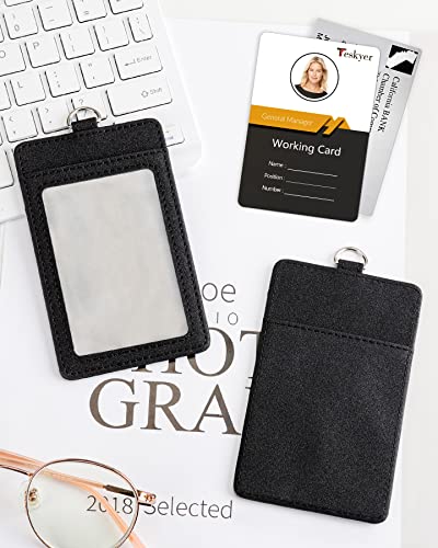 Teskyer Leather ID Badge Holder with Lanyard, Vertical Starry Black | Durable Nylon Lanyard, Rear Card Pocket, Scan Without Removing Card, Built to Last, Work & Cruise Ready - color: Starry Black, size: Vertical