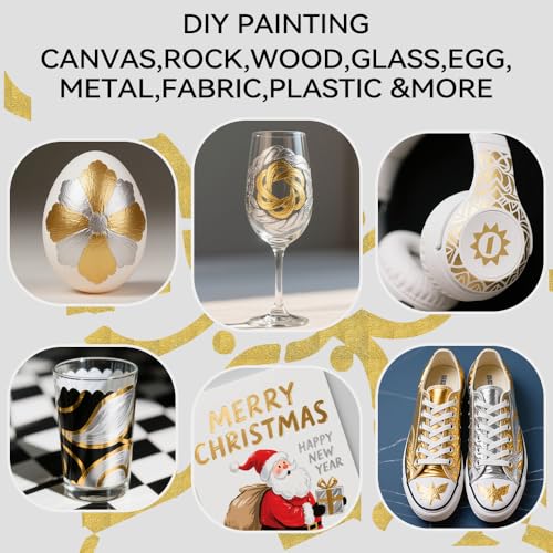 TRANSON 3 Gold, 3 Silver, 1 Black and 1 White Paint Markers Brush and Bold Dual-tip Acrylic Paint Marker Set for Rock Painting Glass Canvas Wood Leather Ceramic Painting - style: Bold and Brush 3 Gold 3 Silver 1 Black and 1 White