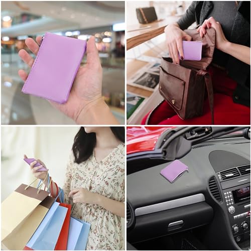 simarro Coin Purse, Vegan Leather Lychee Pattern Zipper Change Purse Portable Coin Wallet Mini Change Holder Coin Pocket for Women Credit Card Folded Bills ID Key Headset Lipstick (Light Purple) | Portable Coin Wallet Mini Change Holder for Women Coin Poc