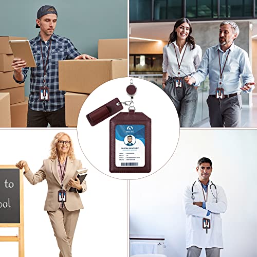 Office Badge Holder - Boshiho Genuine Leather Credit ID Card Holder with Stretch Neck Lanyard Vertical Style (Wine) - color: Wine