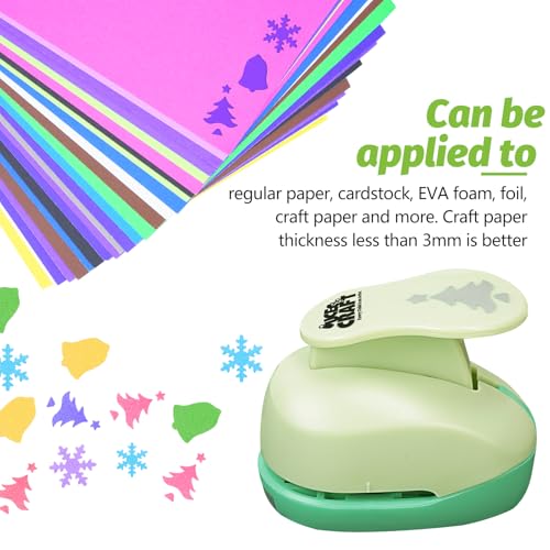 Hole Punch 1 Inch Craft Christmas Snowflakes Bells Shapes with 30PCS Paper | Hole Puncher for Crafts Set with Craft Paper Cardstock, Mix Shape Designs Hole Puncher for Kids for Crafting Scrapbooking - style: 3 Diffrent Shapes Punch & 30 Craft paper