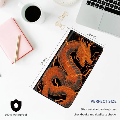 DEGDFSGR Checkbook Cover PU Leather Checkbook Covers for Women for Duplicate Checks, Check Book Covers with RFID Blocking Function for Personal Checkbook, Chinese Lightning Dragon - color: Chinese Lightning Dragon