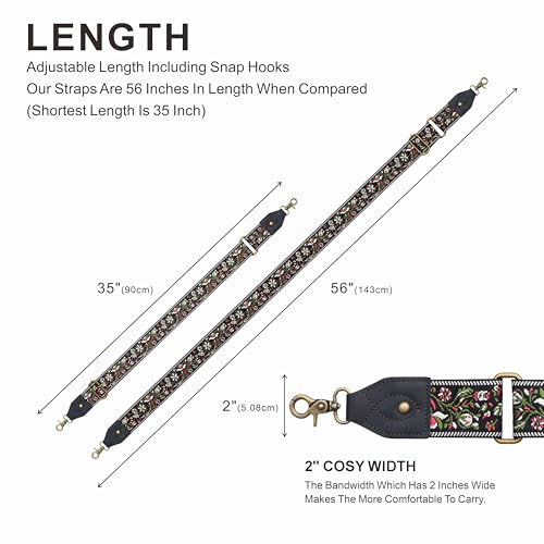 Nefelibata Purse Strap-2" Crazy Horse Leather Wide Shoulder Strap Adjustable Replacement,Retro knit Embroidery Multi-pattern Crossbody Bag Straps for Handbag,Crossbody Bags(Leather White Embroidery) - color: Leather White Flower Embroidery