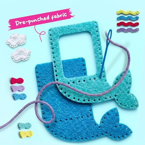 Klever Kits 7 Sewing Projects- My First Kids Sewing Kit- Easy DIY Arts and Crafts for Girls, Craft Kits, Birthday Gifts for Kids Aged 6+, Unicorn and Mermaid Pillow - size: Miniature/Small