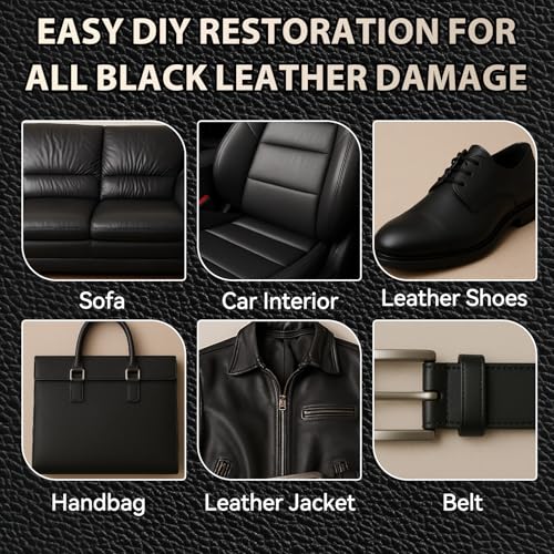 Black Leather Repair Kit for Furniture, Leather Couch Repair Kit | For Car Interiors, Seats, Steering Wheel, Sofa, Shoes, Restore Leather Scratch, Tears & Burn Hole With Easy Instructions