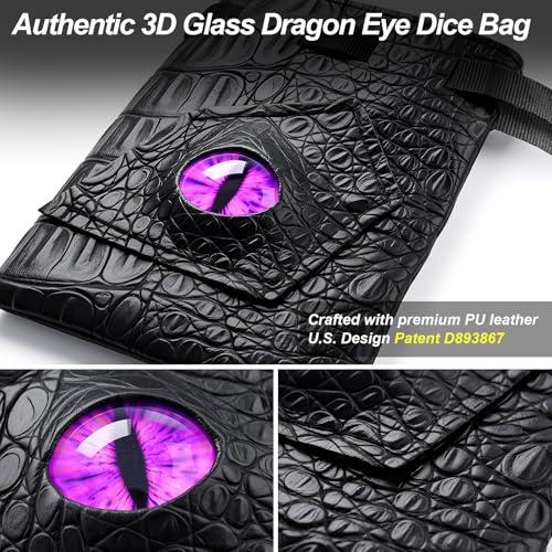 Haxtec Dragon Dice Bag, PU Leather Pouch with 3D Glass Dragon Eye | Drawstring, DND Dice Bag, For Dungeons & Dragons, D&D Gifts for Dragon Gamer and Lovers, Small, Patent D893867 - color: Purple, size: Small