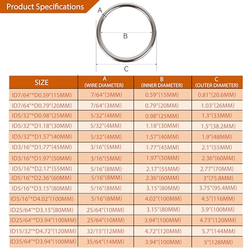 0.98 inch Metal O Rings,Stainless Steel Round Ring Buckles 5/32" Wire Diameter,metal rings for crafts,Solid Welded Loop(32, ID5/32*D0.98(25mm)) - size: ID5/32"*D0.98"(25mm)