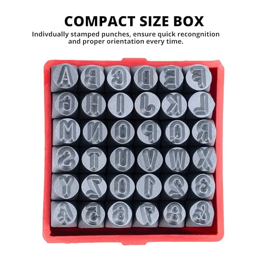 NEIKO 02631A Number and Letter Punch Set with Heat-Treated Steel Punches, Imprinting & Arts and Crafts, 1/8" (3 MM) Shaft, 36 Pc Stamp Set, Uppercase Letter & Number Punch Set (A-Z / 0-8 / "&") - size: 3mm - 1/8"