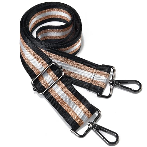 LVYOUME Purse Strap Silver Hardware Wide Bag Straps Replacement Crossbody Adjustable Shoulder Strap for Purses - color: Blackhardware-blackgoldwhite-309