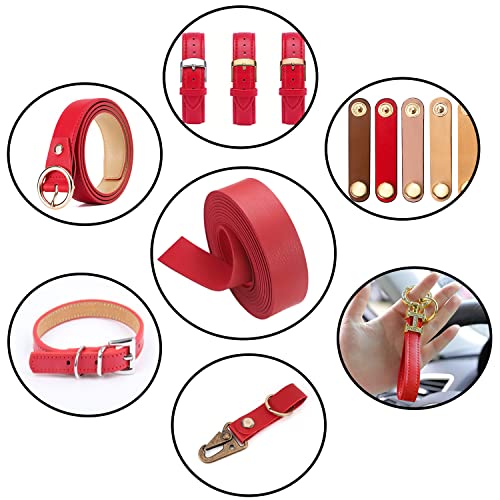 Picheng Flat Faux Leather Strap: 1 Inch Wide Soft Red Leather Strips - color: Red