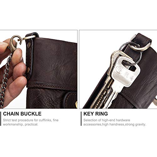 boshiho Genuine Leather Bifold Chain Wallet for Men RFID Blocking - color: Coffee